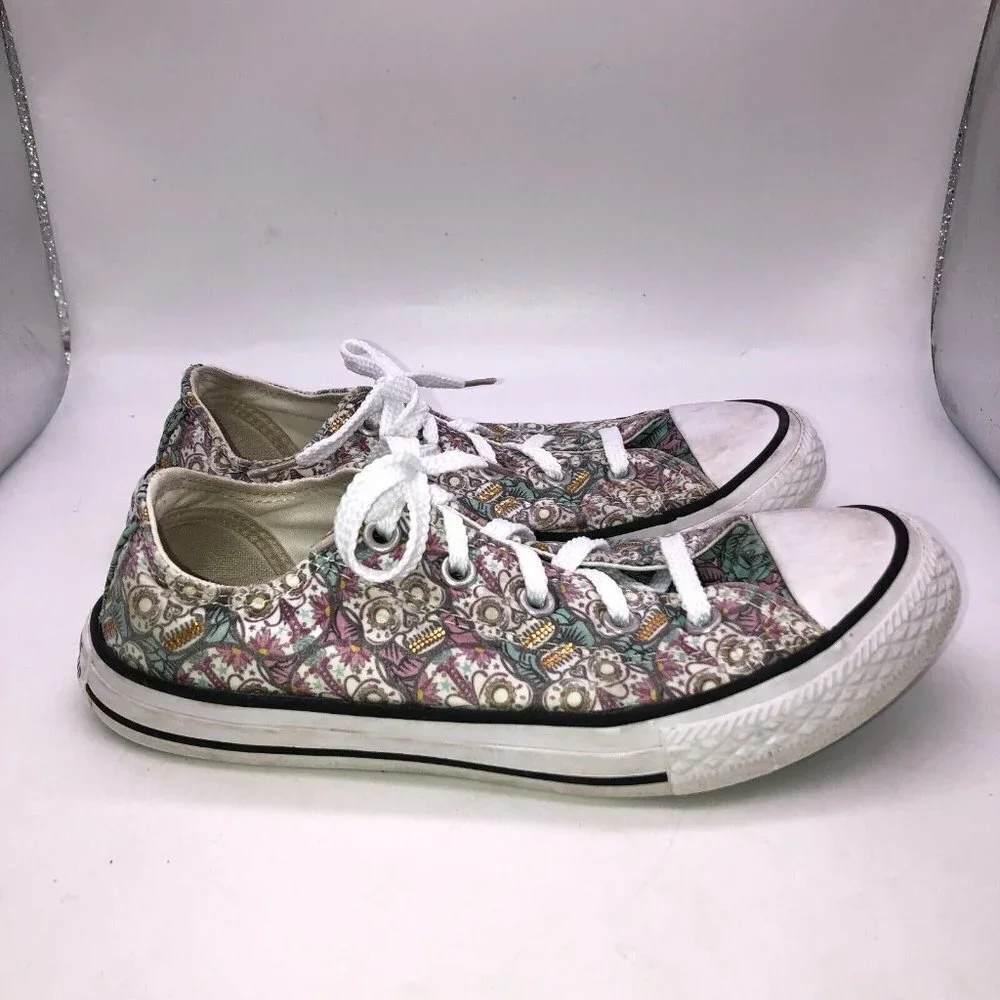 Converse All Star Youth Size 2 Skulls Day of the Dead Low Top Sneakers Shoes